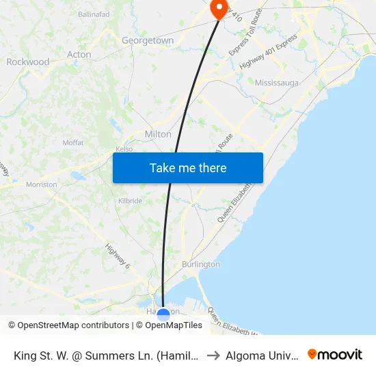 King St. W. @ Summers Ln. (Hamilton Place) to Algoma University map