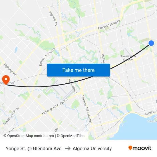 Yonge St. @ Glendora Ave. to Algoma University map