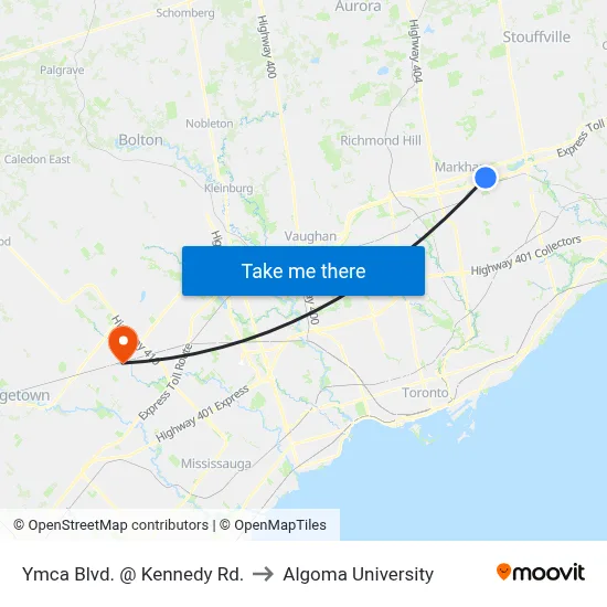 Ymca Blvd. @ Kennedy Rd. to Algoma University map