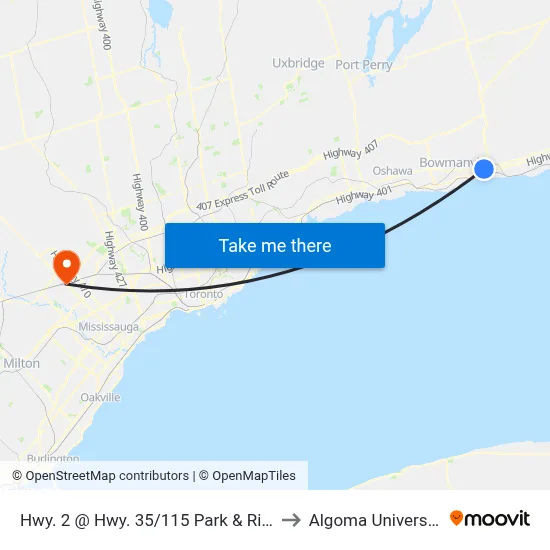 Hwy. 2 @ Hwy. 35/115 Park & Ride to Algoma University map