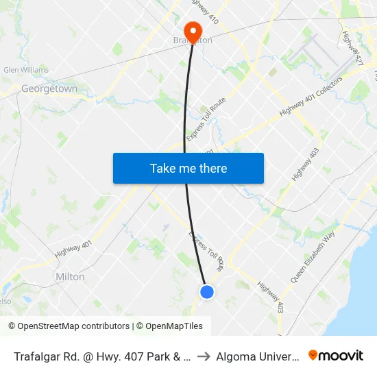 Trafalgar Rd. @ Hwy. 407 Park & Ride to Algoma University map