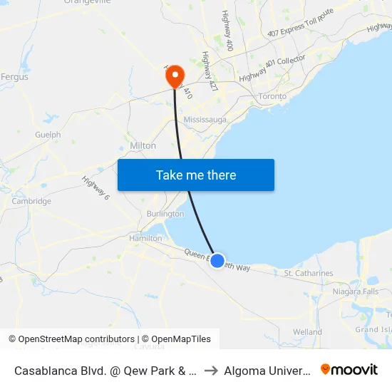 Casablanca Blvd. @ Qew Park & Ride to Algoma University map