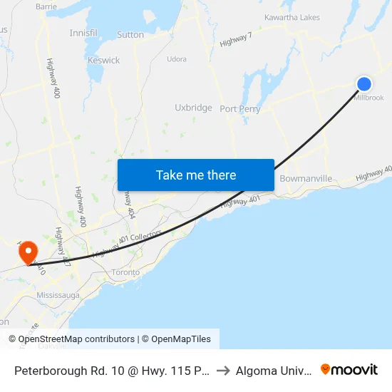 Peterborough Rd. 10 @ Hwy. 115 Park & Ride to Algoma University map
