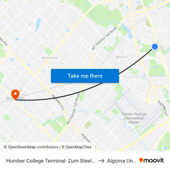 Humber College Terminal- Zum Steeles 511/511a/511c to Algoma University map