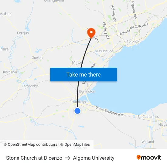 Stone Church at Dicenzo to Algoma University map
