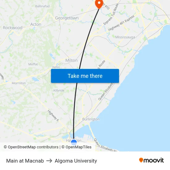 Main at Macnab to Algoma University map