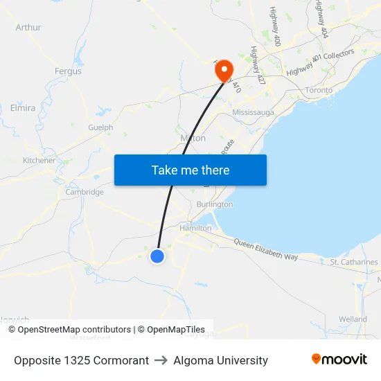 Opposite 1325 Cormorant to Algoma University map