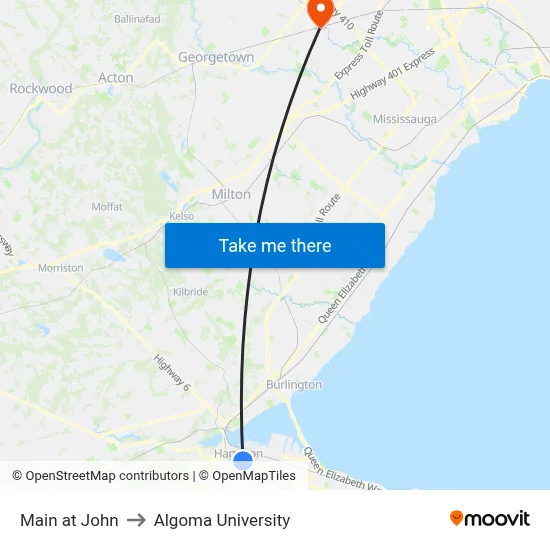 Main at John to Algoma University map