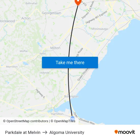 Parkdale at Melvin to Algoma University map