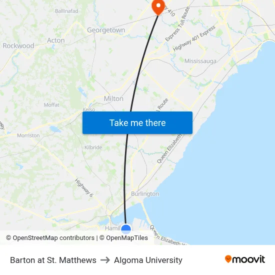 Barton at St. Matthews to Algoma University map