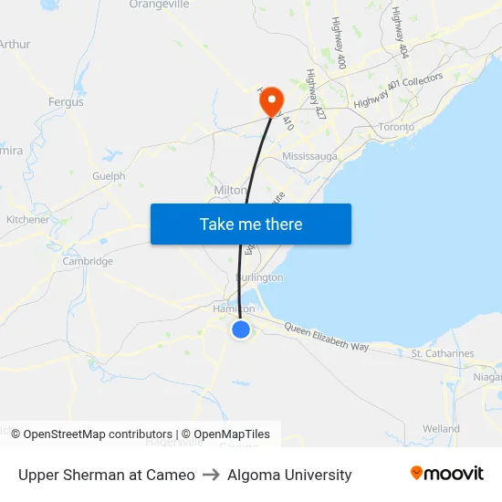 Upper Sherman at Cameo to Algoma University map