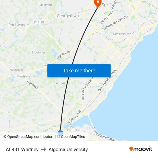 At 431 Whitney to Algoma University map