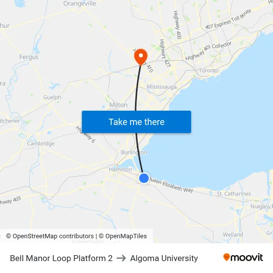 Bell Manor Loop Platform 2 to Algoma University map