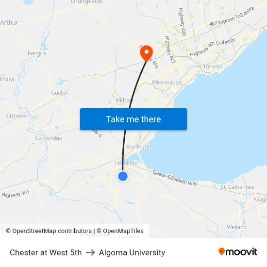 Chester at West 5th to Algoma University map