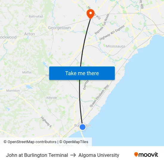 John at Burlington Terminal to Algoma University map