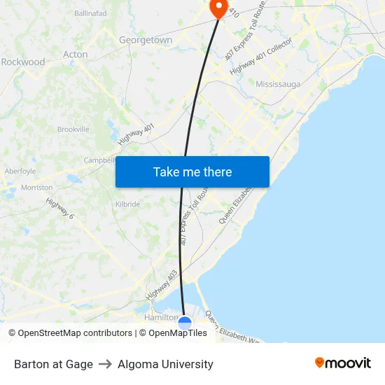 Barton at Gage to Algoma University map