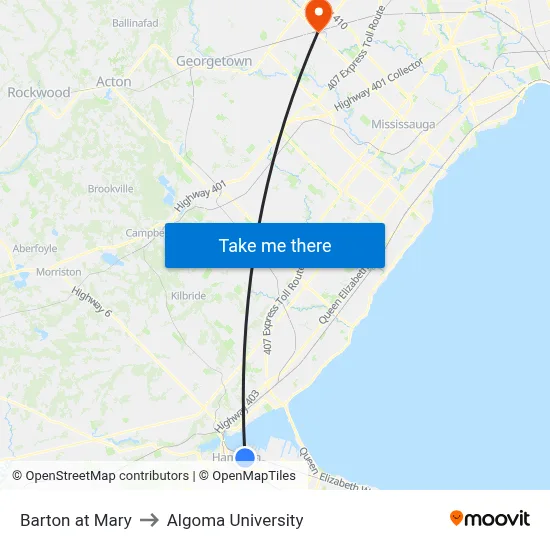 Barton at Mary to Algoma University map