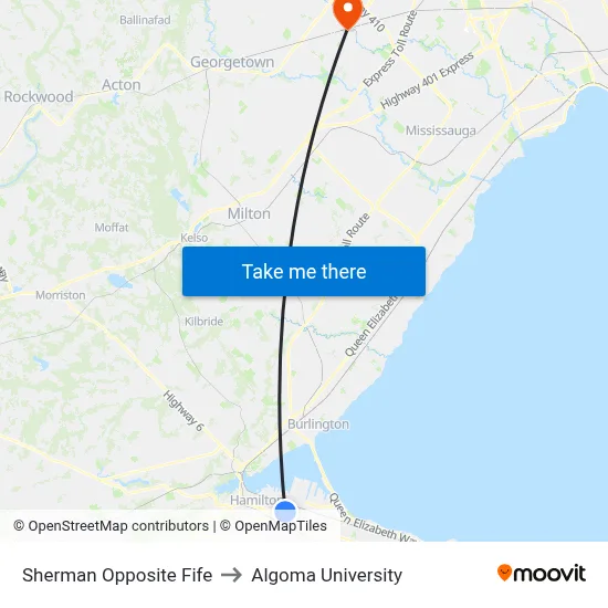 Sherman Opposite Fife to Algoma University map