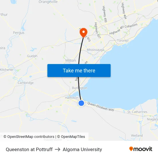Queenston at Pottruff to Algoma University map