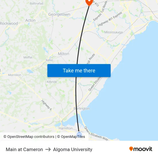Main at Cameron to Algoma University map