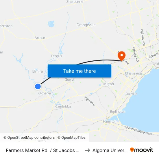 Farmers Market Rd. / St Jacobs Market to Algoma University map