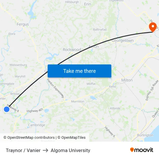 Traynor / Vanier to Algoma University map