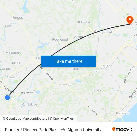 Pioneer / Pioneer Park Plaza to Algoma University map