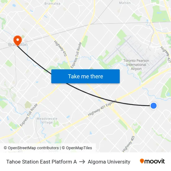 Tahoe Station East Platform A to Algoma University map