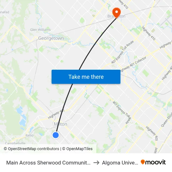 Main Across Sherwood Community Centre to Algoma University map