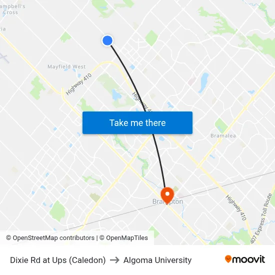Dixie Rd at Ups (Caledon) to Algoma University map