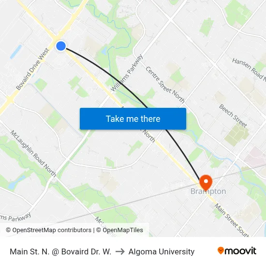Main St. N. @ Bovaird Dr. W. to Algoma University map