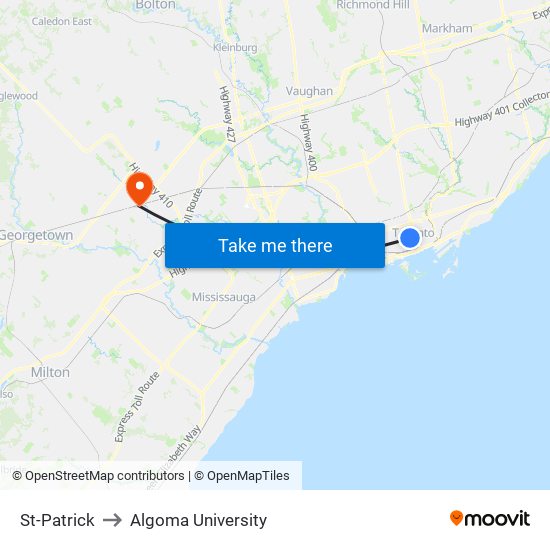 St-Patrick to Algoma University map