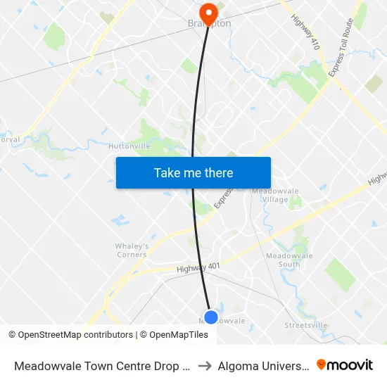 Meadowvale Town Centre Drop Off to Algoma University map
