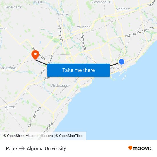 Pape to Algoma University map