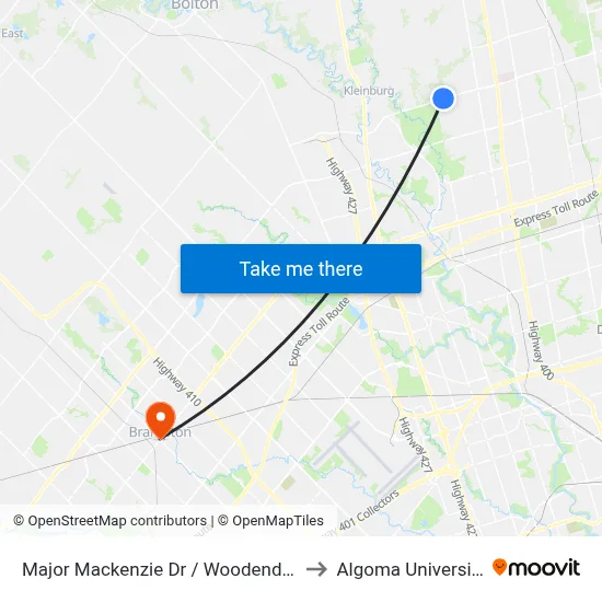 Major Mackenzie Dr / Woodend Pl to Algoma University map