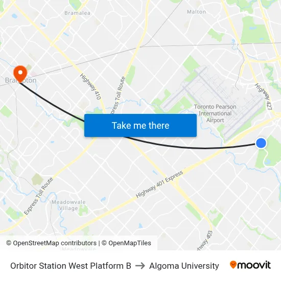 Orbitor Station West Platform B to Algoma University map