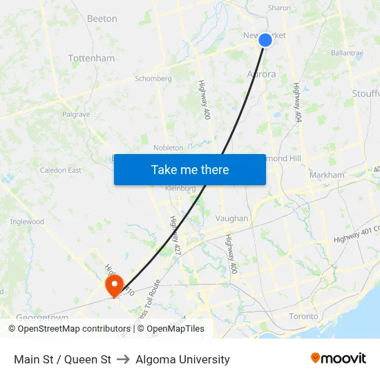 Main St / Queen St to Algoma University map