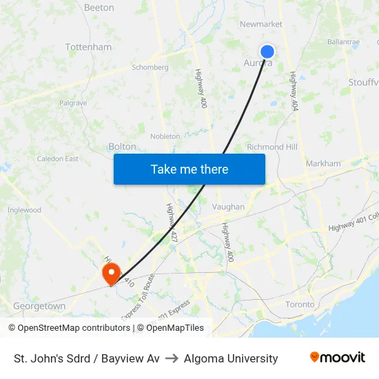 St. John's Sdrd / Bayview Av to Algoma University map
