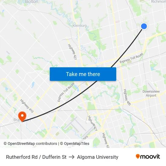 Rutherford Rd / Dufferin St to Algoma University map