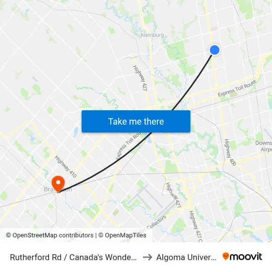 Rutherford Rd / Canada's Wonderland to Algoma University map