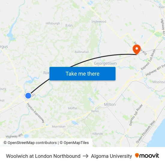 Woolwich at London Northbound to Algoma University map