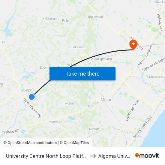 University Centre North Loop Platform 12 A to Algoma University map