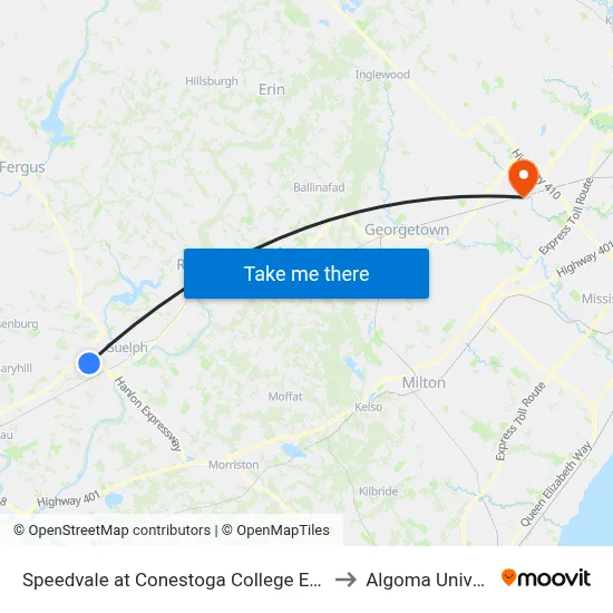 Speedvale at Conestoga College Eastbound to Algoma University map