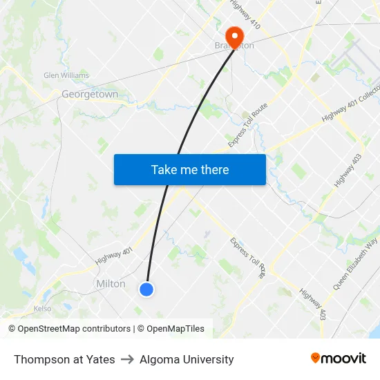 Thompson at Yates to Algoma University map