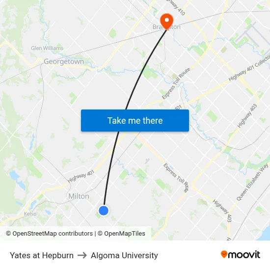 Yates at Hepburn to Algoma University map