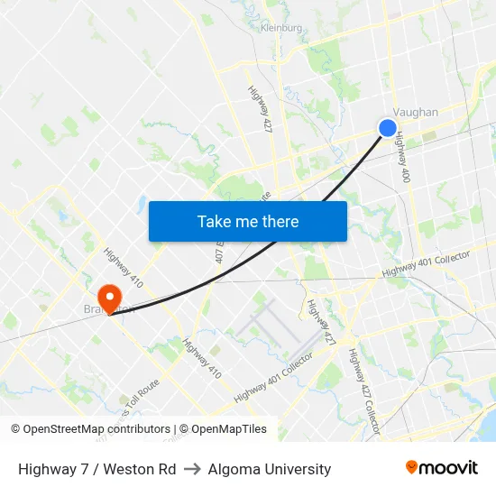 Highway 7 / Weston Rd to Algoma University map