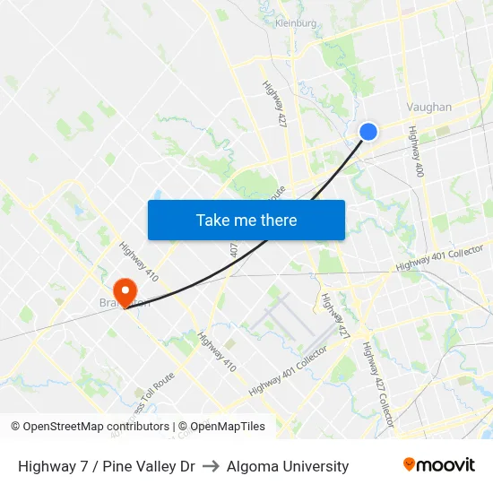 Highway 7 / Pine Valley Dr to Algoma University map