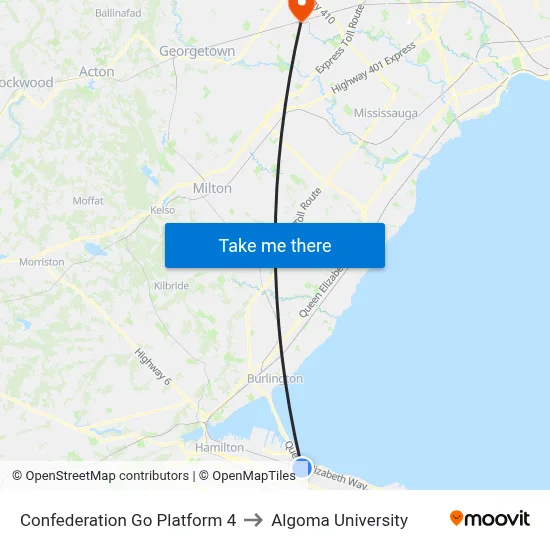 Confederation Go Platform 4 to Algoma University map