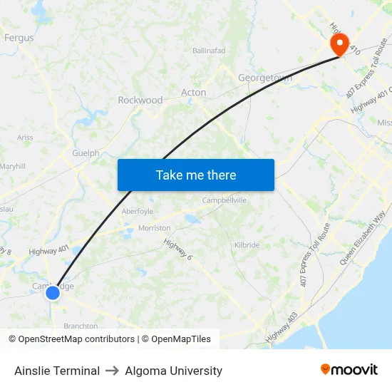 Ainslie Terminal to Algoma University map