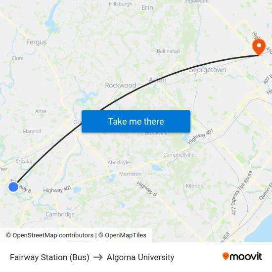 Fairway Station (Bus) to Algoma University map